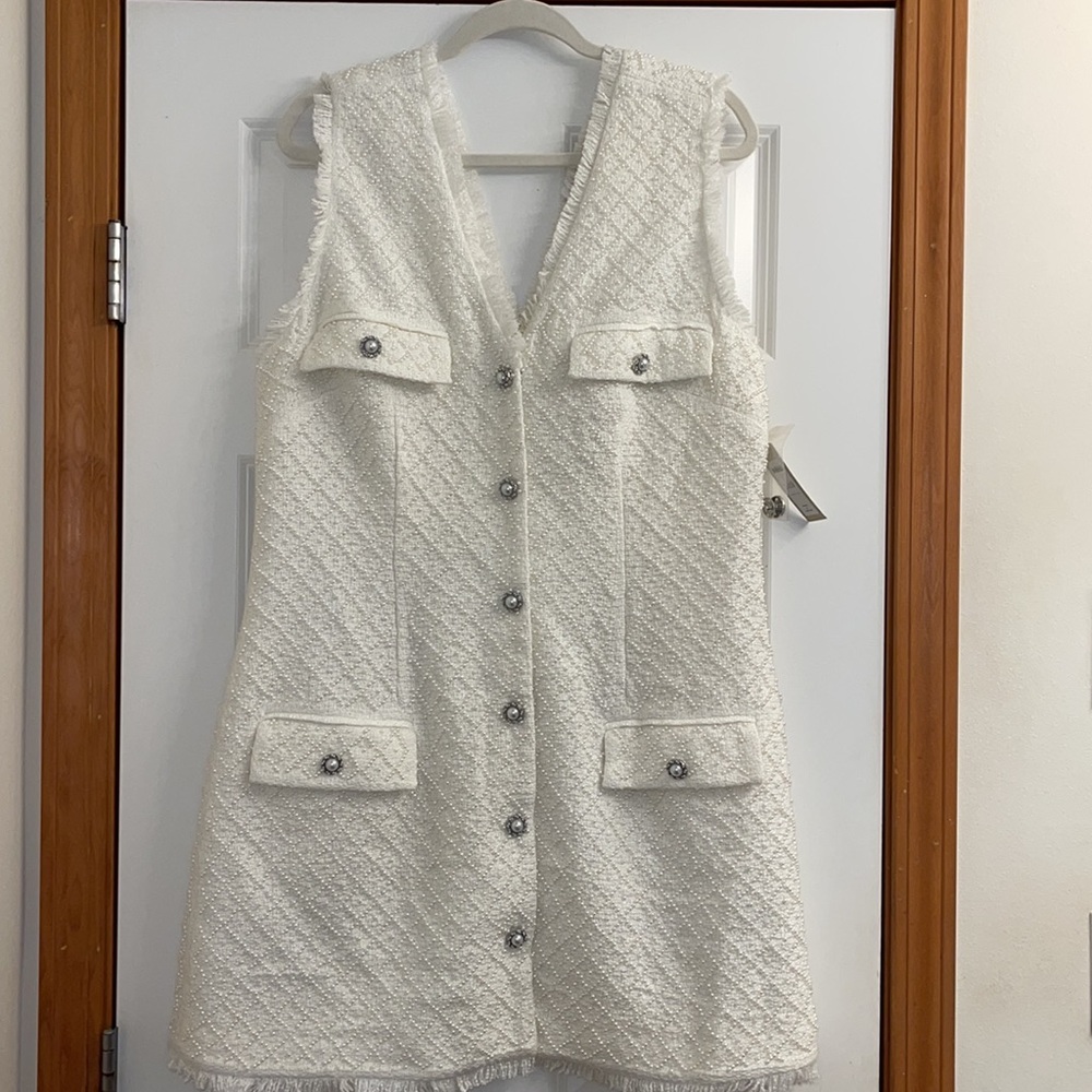 Anthropologie BHLDN Ella V-Neck Pearl Tweed Mini Dress, size XL